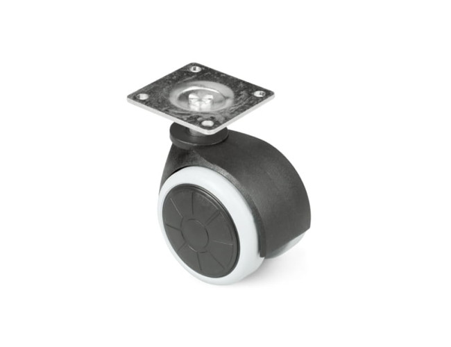 Nábytkové koliesko D50, platnička 42x42x1,5 mm, mekčený behúň Nábytkové koliesko D50, platnička 42x42x1,5 mm, mekčený behúň