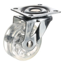 Nábytkové koliesko D50, platnička 50x50 mm, mäkčený behúň, transparentná biela