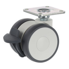  Linea, nábytkové koliesko D50, platnička 42x42 mm, mäkčený behúň, brzda, svetlosivá