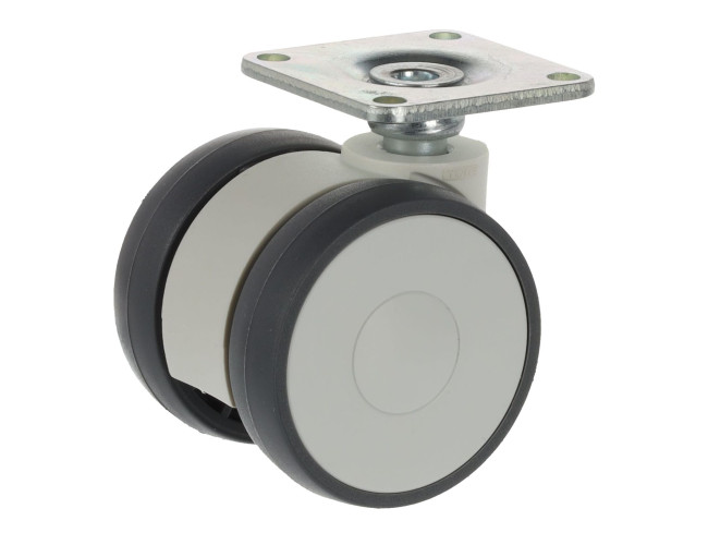 Linea, nábytkové koliesko D50, platnička 42x42 mm, mäkčený behúň, svetlosivá Linea, nábytkové koliesko D50, platnička 42x42 mm, mäkčený behúň, svetlosivá